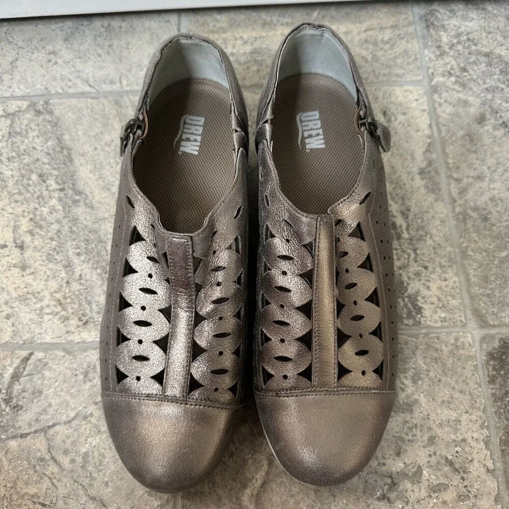 Drew Bronze Leather Comfort Shoes Wide Width Slip On 9 WW